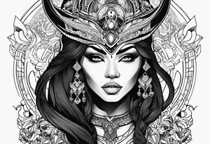 kali, alien goddess, valkrye, pirate, zenza, lotus, wing, pachamama, skull, black panther tattoo idea