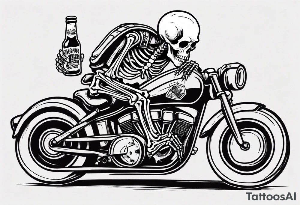 A skeleton on a motorcycle drinking a beer tattoo idea