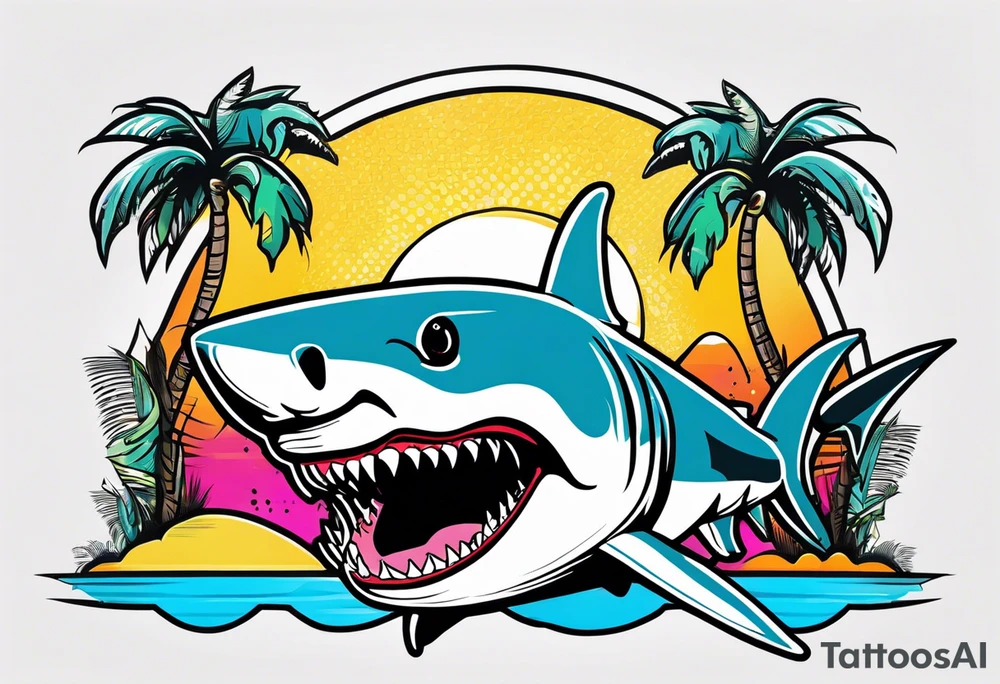 Great white shark, palm trees, money tattoo idea