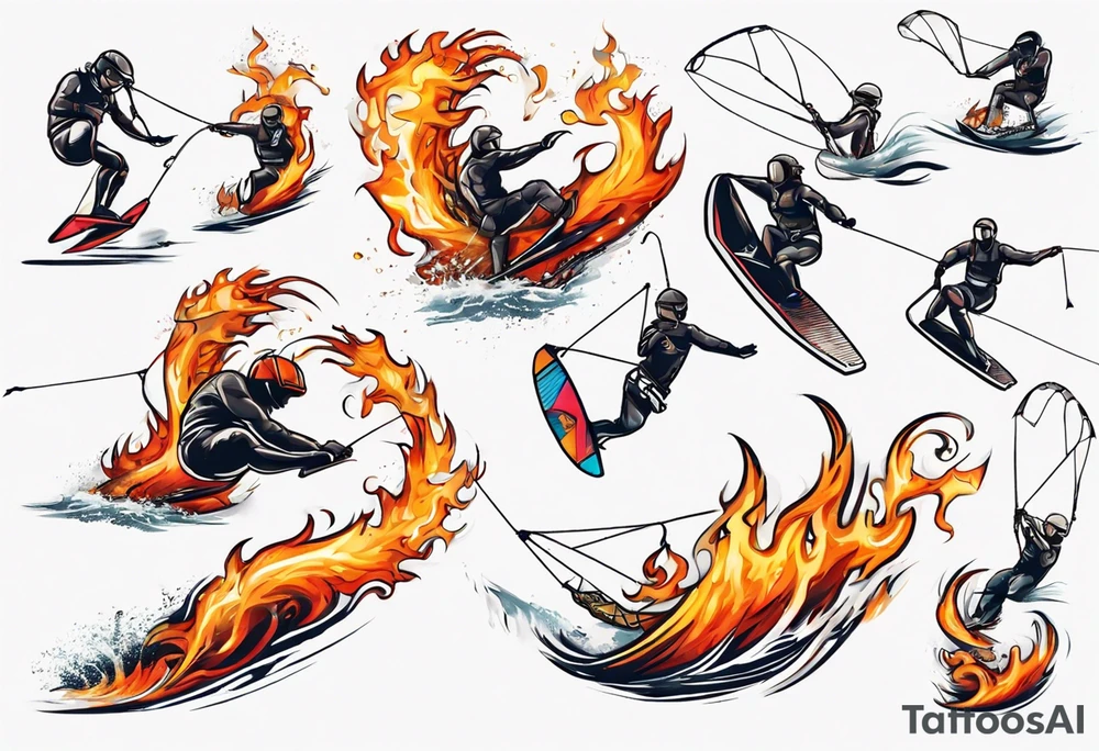 Kitesurfing tricks in fire tattoo idea