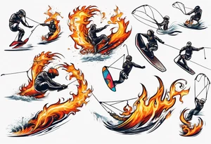 Kitesurfing tricks in fire tattoo idea