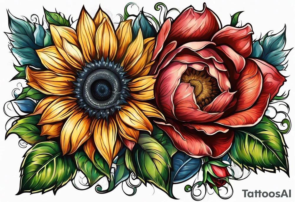 flower rose , sunflower, tattoo idea