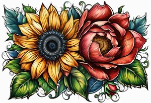 flower rose , sunflower, tattoo idea