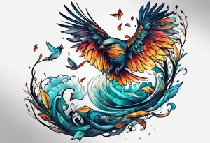 leave's tree flying away bird tattoo idea