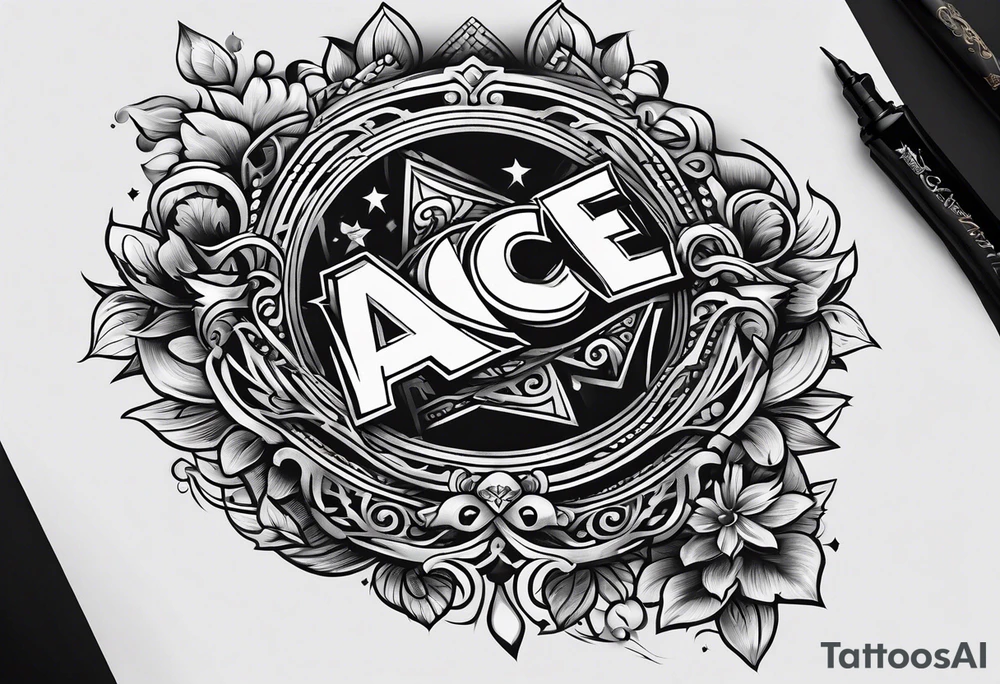 the word ace on the neck with black filled in reverse tattoo idea