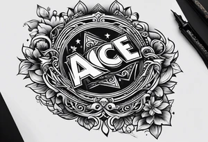 the word ace on the neck with black filled in reverse tattoo idea