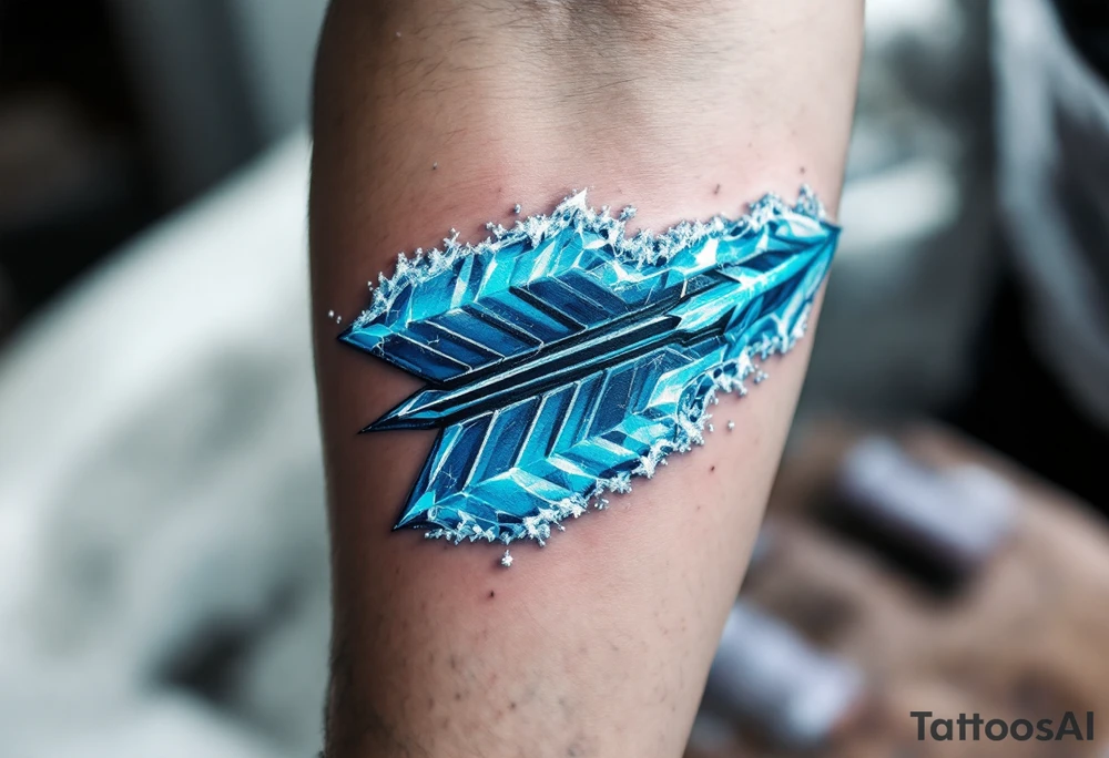 Ice-blue arrow with frosted edges, appearing as if crafted from frozen crysta tattoo idea