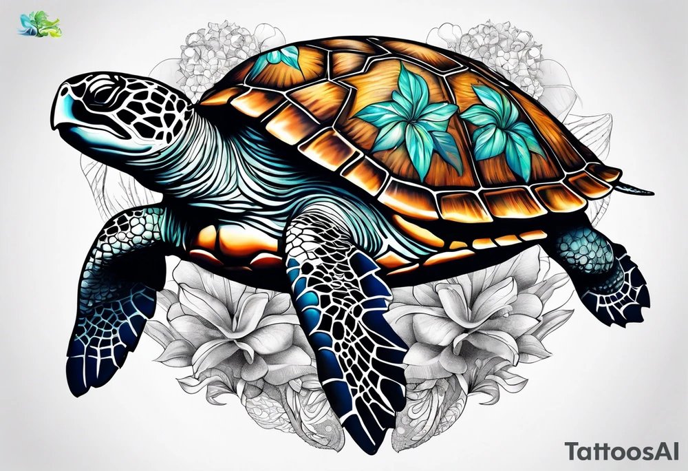 Sea turtle with 4 elephants on its shell holding the world tattoo idea