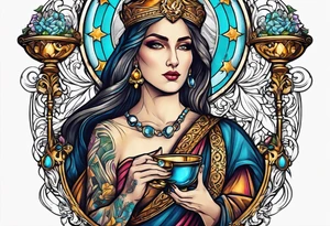 holy saint woman turned away
 holding a chalice tattoo idea