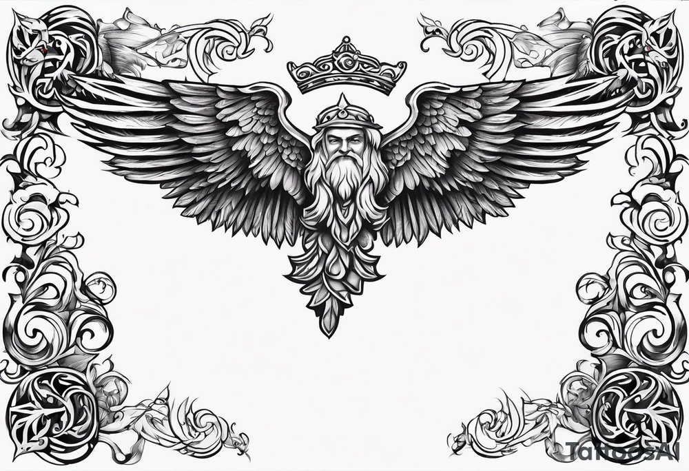 The word Glenn on a banner with angel Wings tattoo idea
