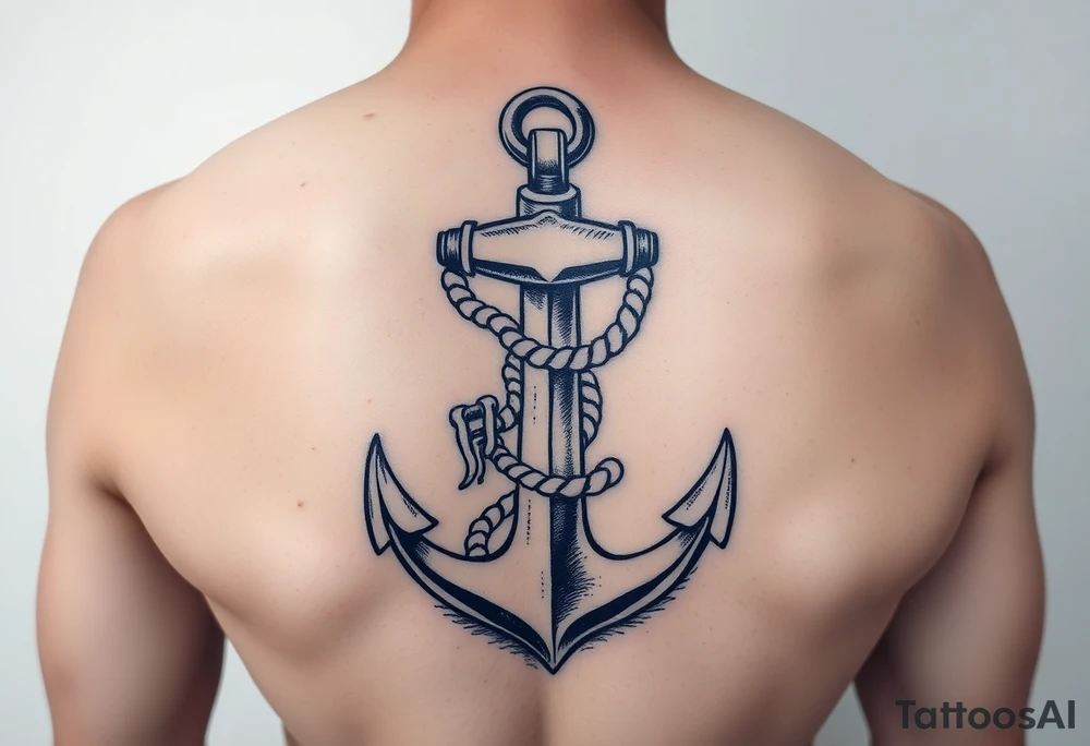 weathered anchor wrapped in nautical rope with sea waves tattoo idea