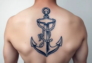 weathered anchor wrapped in nautical rope with sea waves tattoo idea