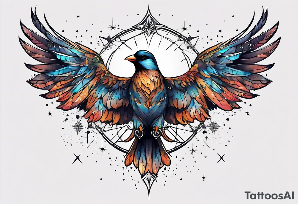 Constellation, bird wing , animal  snow , cross tattoo idea
