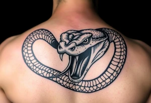 A dangerous snake it has a wide shaped cobra head with a mouth full of sharp teeth and long fangs like a sab tattoo idea