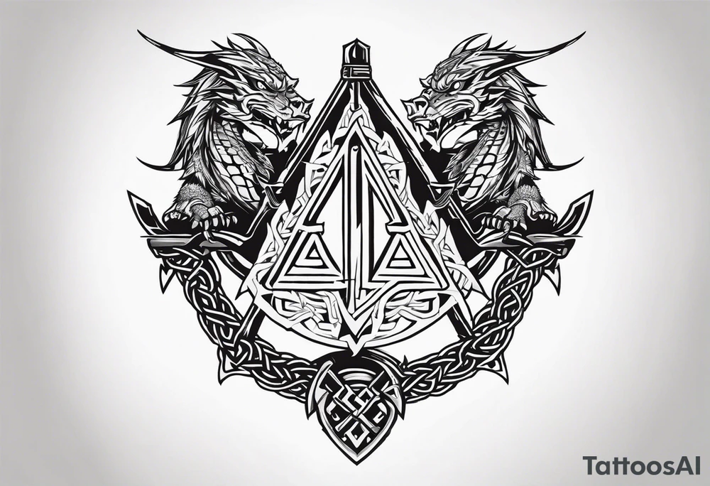 Valhalla sword shield dragon axe Valknut barbed wire chains tattoo idea Valhalla sword shield dragon axe Valknut barbed wire chains tattoo idea