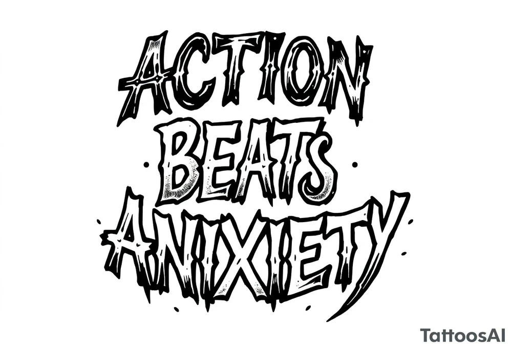 the words 
action beats anxiety with a cool desing tattoo idea