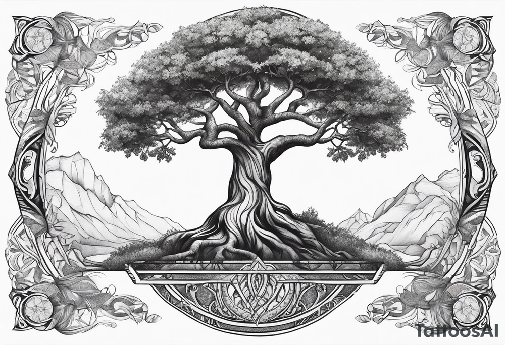 Feminine Yggdrasil tree tattoo idea