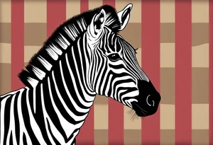 Portrait of a zebra wearing regal clothing, vintage looking, but its main is coloured brightly the same as autism awareness. I want the zebra too almost look like a human wearing clothing tattoo idea