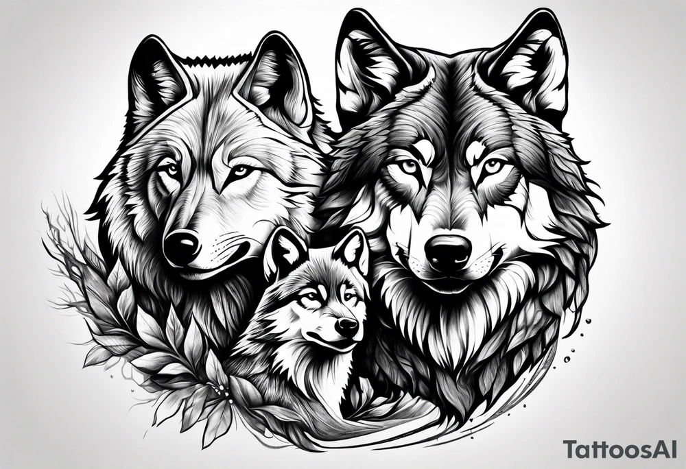 Wolf protecting cubs tattoo idea