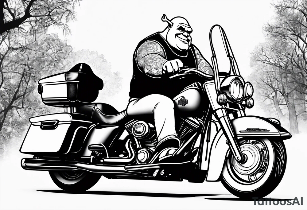 Shrek riding a Harley davidson tattoo idea