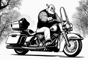 Shrek riding a Harley davidson tattoo idea