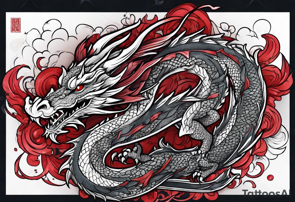 dragon red accent with flakes tattoo idea
