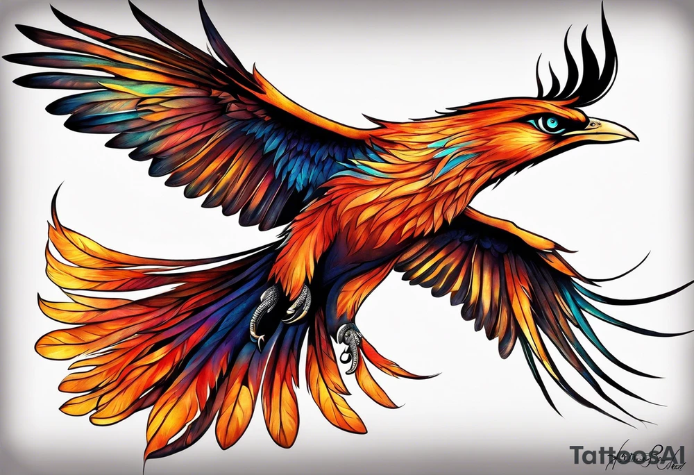 russian firebird in-flight with very long fancy tail "Isaiah 43: 18-19" tattoo idea