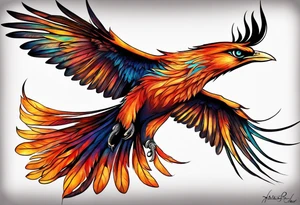 russian firebird in-flight with very long fancy tail "Isaiah 43: 18-19" tattoo idea