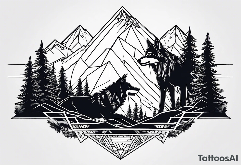 Mountains, wolf in it tattoo idea
