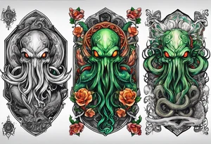 Cthulhu arm sleeve with other eldritch beasts tattoo idea