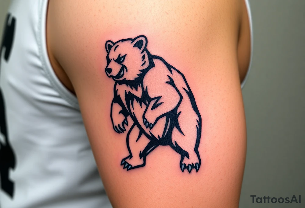 University of Northern Colorado bear mascot  standing on 2 feet with university of Northern Colorado color tattoo idea