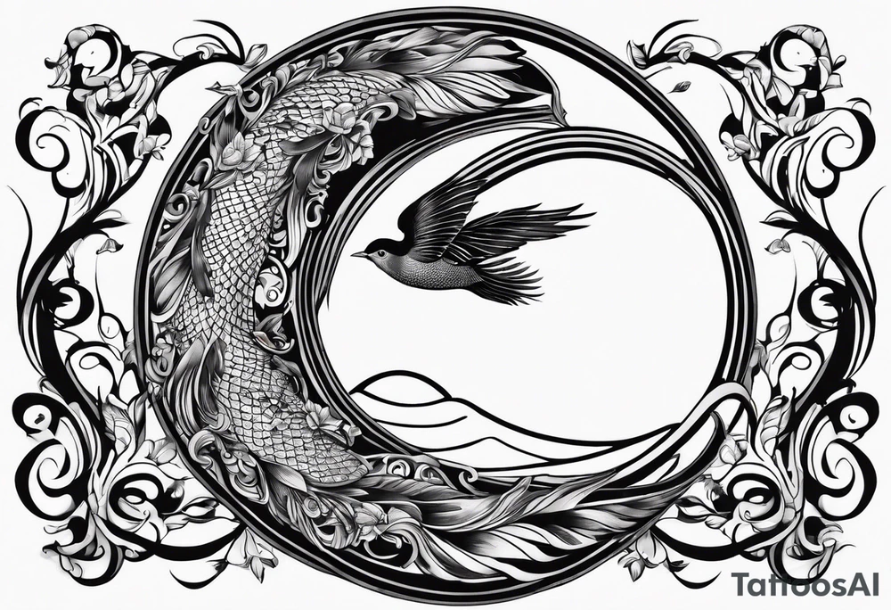Infinity Symbol with birds and fish tattoo idea