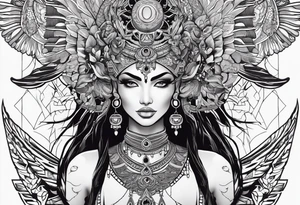 kali, alien goddess, valkrye, zenza, lotus, wing, pachamama, tattoo idea