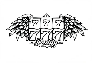 Slot machine with 777 with angel wings and word Daddy tattoo idea