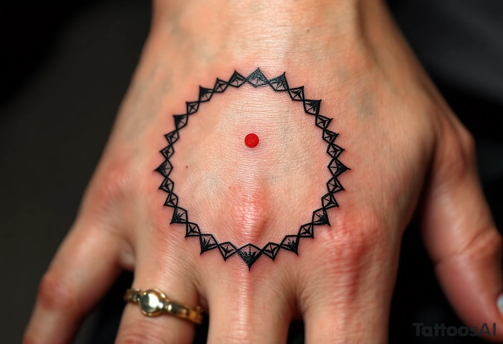 A minimalist black ink circle with a delicate red dot in its center, symbolizing focus and balance. tattoo idea