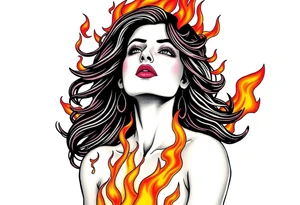 Evil young woman in the flame tattoo idea