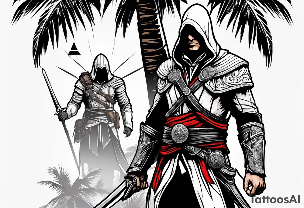 assassins creed with palm trees tattoo idea