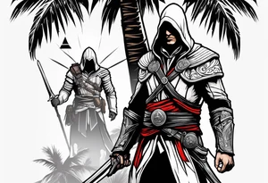 assassins creed with palm trees tattoo idea