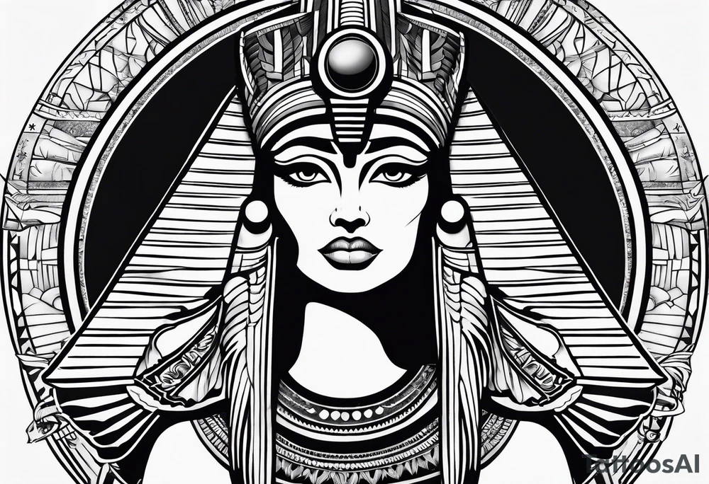 black and white Egyptian goddess Isis tattoo idea