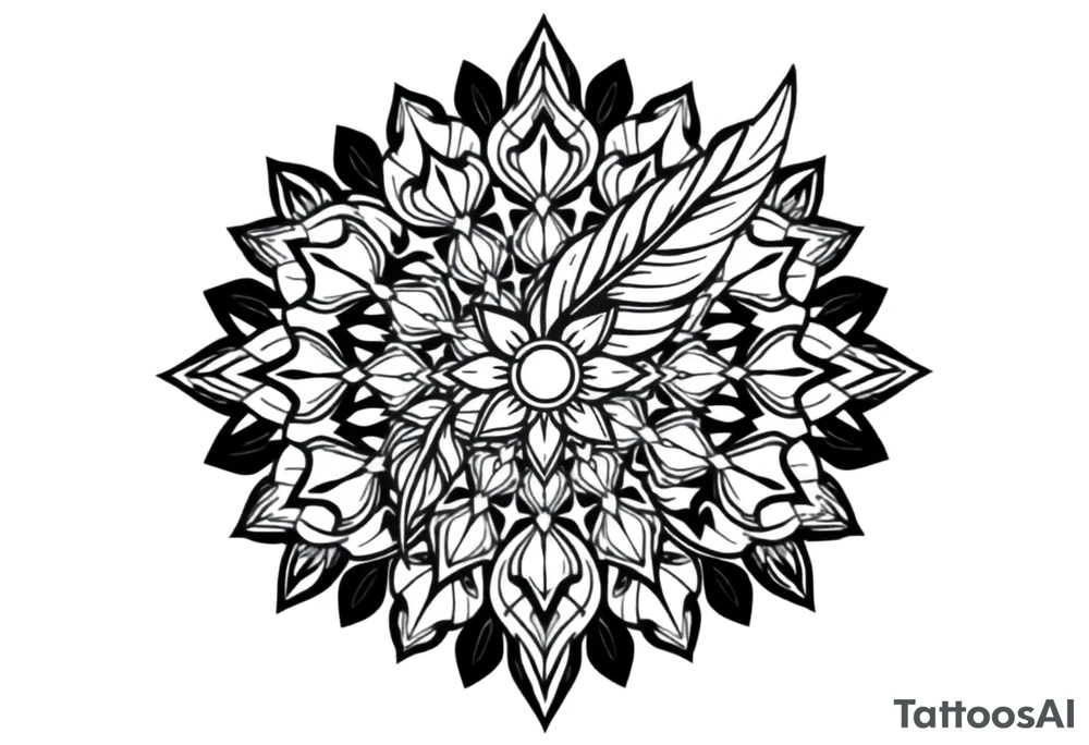 spiritual bold line feather indian mandala shaman tattoo idea