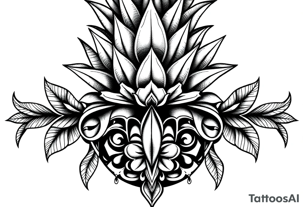 Bushy crown pineapple vagina, design to go over vagina , erotic vagina area design, anus to be at the bottom tattoo idea