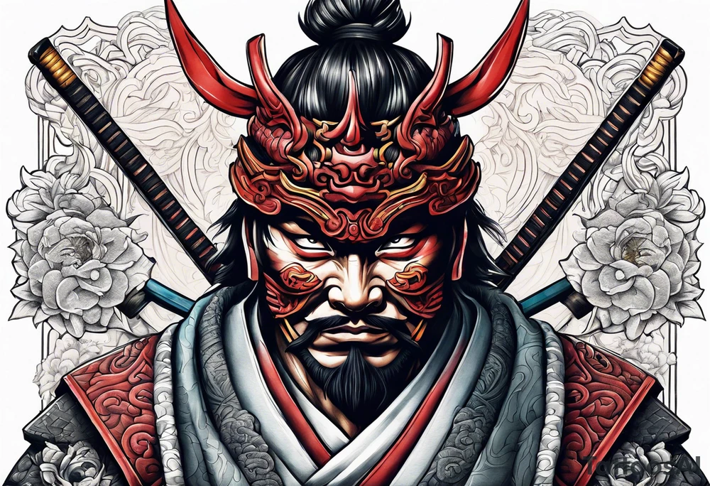 Samurai with oni mask tattoo idea