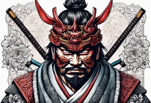 Samurai with oni mask tattoo idea