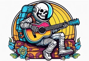 Skeleton astronaut playing acoustic guitar tattoo idea