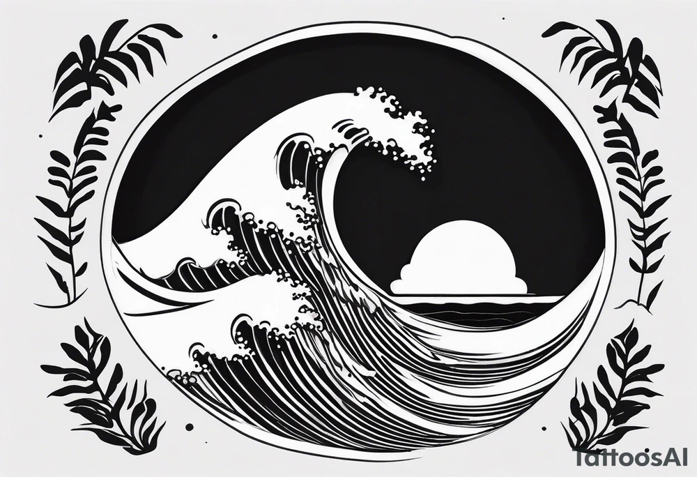 Many small Waves and a sandy beach in black and White, INSIDE a shape of an upright bodyboard tattoo idea