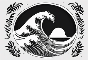 Many small Waves and a sandy beach in black and White, INSIDE a shape of an upright bodyboard tattoo idea