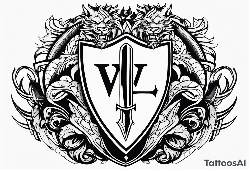 Valhalla sword shield dragon axe lion tattoo idea
