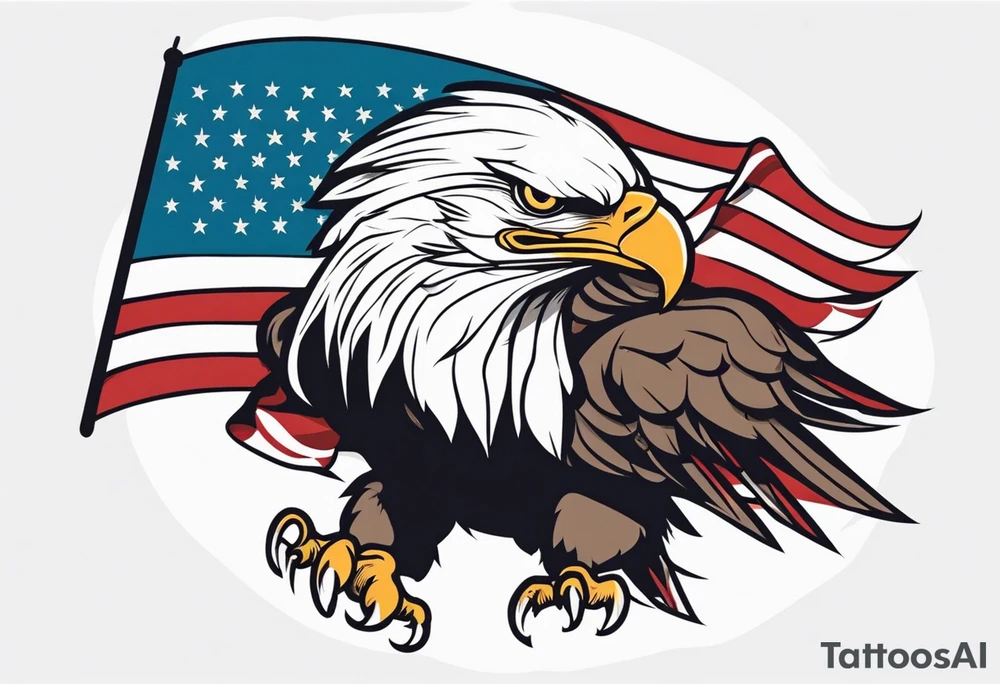 eagle flying holding American flag with beak tattoo idea