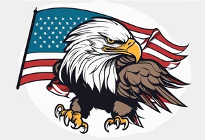 eagle flying holding American flag with beak tattoo idea