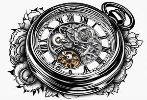 Old school pocket watch exploded showing inner mechanism tattoo idea